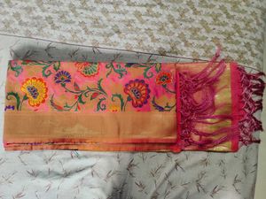 Pink Floral Banarasi Silk Dupatta