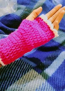 Pink Crochet Wrist Warmers with Bow
