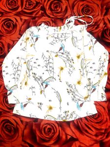 Floral Print Tie-Neck Blouse