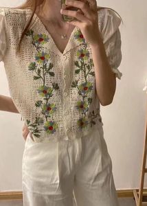 Crochet Yellow Floral Embroidered Cotton Top