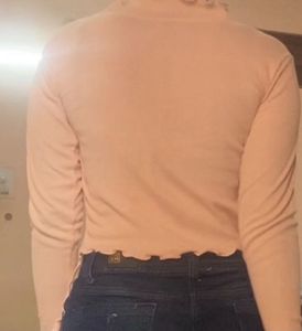 Pink Tie-Front Ribbed Top