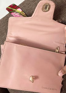 Chic Pink Sling Bag with Floral Scarf