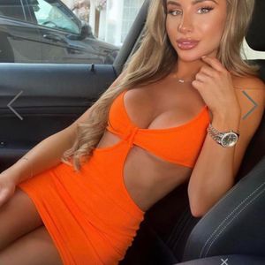 Urbanic Neon Orange Backless Cutout Bodycon Dress