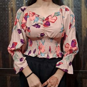 Floral Print Smocked Crop Top🎀
