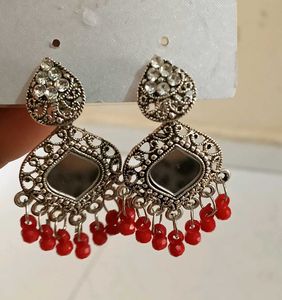 Red Beaded Drop Earrings