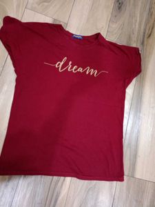 (Mordhani) Maroon Cotton Tshirt With &#34;Dream&#34; Print