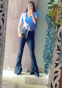 Ribbed Button-Up Crop Top in Sky Blue