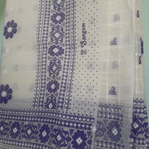 Women&#39;s Pure Cotton Saree Purple White Bengal Sari