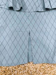 Blue Diamond Pattern Peplum Dress