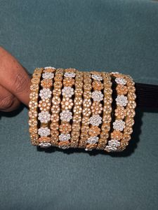 Elegant Gold &amp; White Flower Bangle Set