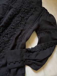 Cotton Lace Trim High Neck Dress
