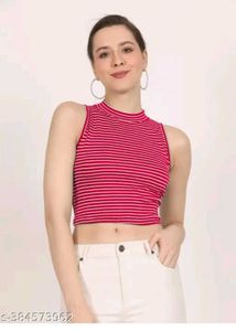 Striped Mock Neck Crop Top