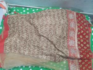 Elegant Silver &amp; Red lahanga Saree