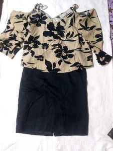 Floral Cold Shoulder Top With Black Skirt