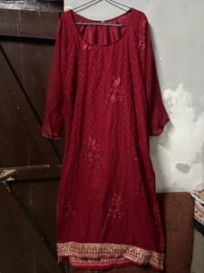 Maroon Embellished Kurta