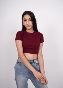 S - Burger Bae Round Neck Crop Baby Tee For Women