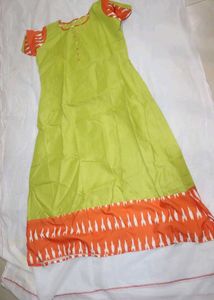 Green & Orange Cotton Kurti Buy 1 Get Free
