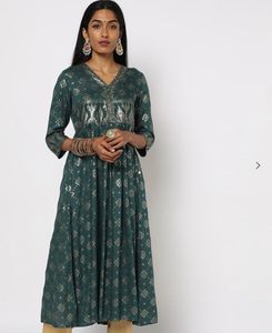 Avaasa Emerald Green Printed Anarkali Kurta