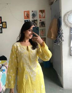 Yellow Embroidered Kurti