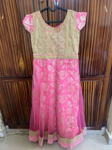 Pink &amp; Gold Embellished Anarkali