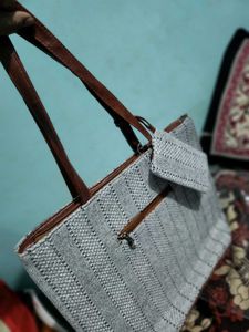 Stylish Grey Striped Tote Bag