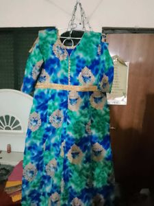 Elegant Ethnic Dress - Blue &amp; Green