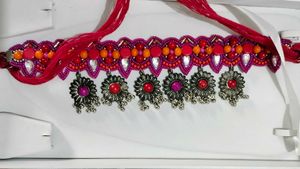 Pink Orange Yellow Silver Choker