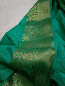 Green Banarasi Saree with free matching earrings