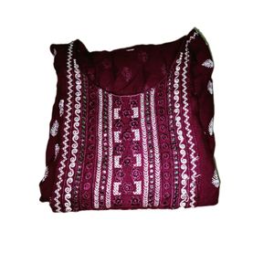 Neck Design Embroidery With Printed Kurti