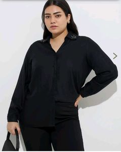 5XL Velvet Collar Black Shirt