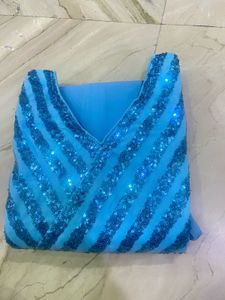 Aqua Blue Sequin Embellished Gown