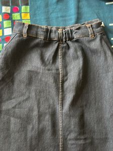 Button Front Denim Midi Skirt