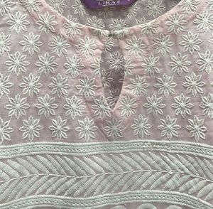 Fully Embroidered Baby Pink Kurta by Brand Libas