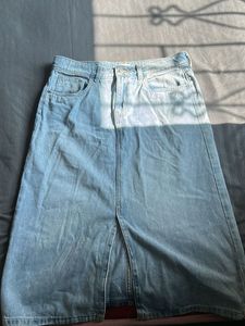 Denim Midi Skirt with Slit