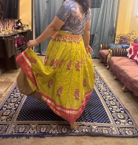 Sequin Embelished Lime Green Floral Kalidar Skirt