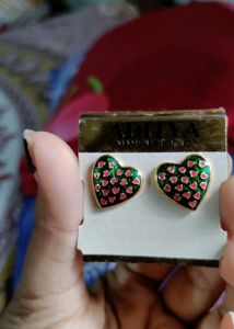 pink dotted green heart stud✨