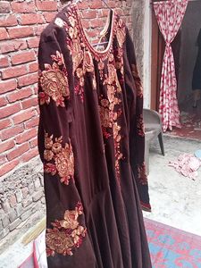 Brown Flared Embroidered Gown