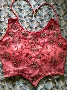 Beaded Mirror Work Pink Lehenga