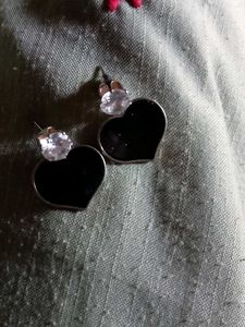 Black Heart & Crystal Stud Earrings
