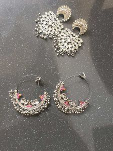 Statement Silver Tone Hoop Earrings