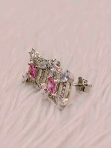 Pink Stone Stud Earrings 925 Silver Sterling