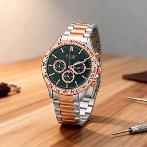 BOSS Green Dial Watch chrono working