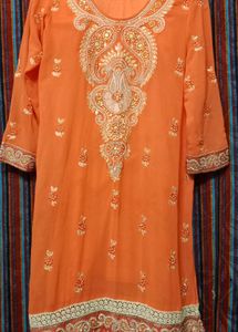 Coral Pink Kurta With Heavy Embroidery And Stones