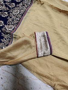 Beige and Blue Zardozi Work Kurta Set