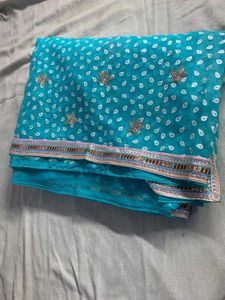 Aqua Blue Bandhani Saree