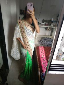 White And Green Heavy Saree