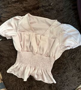 Pink Satin blouson Top wore once