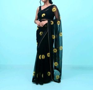 Elegant Black Floral Saree