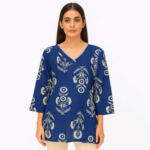 Blue Floral Print Tunic Top