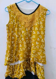 Mustard Top with Lace Detail